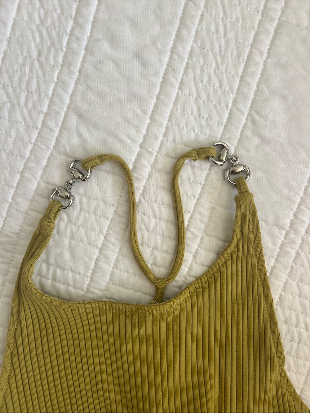 Maeve Ribbed Halter Tank Top in Olive - Picture 3 of 4